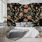 Dark Vintage Floral and Hummingbird Wallpaper