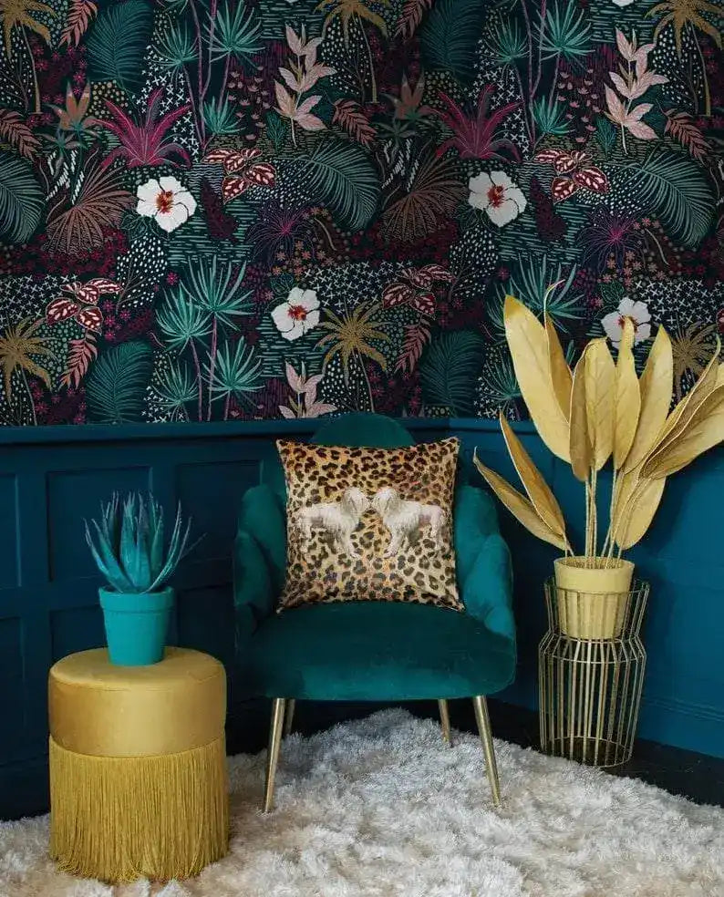 Dark Watercolor Tropical Floral Wallpaper