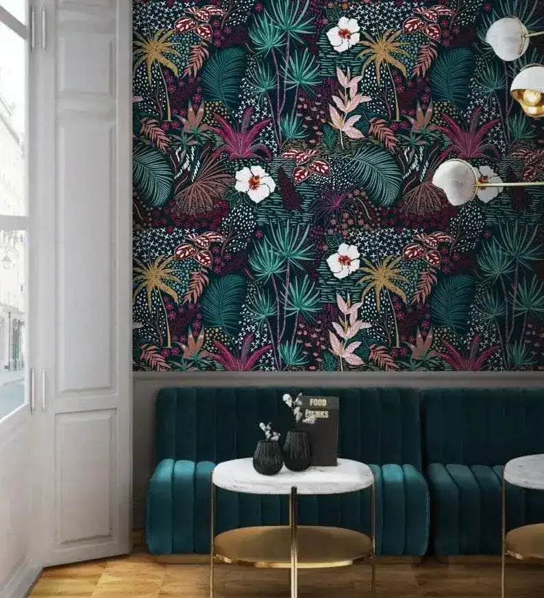 Dark Tropical Wallpaper Floral Peel and Stick Removable or Traditional ...