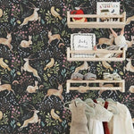 Dark Woodland Deers in the Garden Nursery Wallpaper