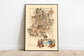 Decorative Map of Auvergne Region, France| Vintage Map Art - MAIA HOMES