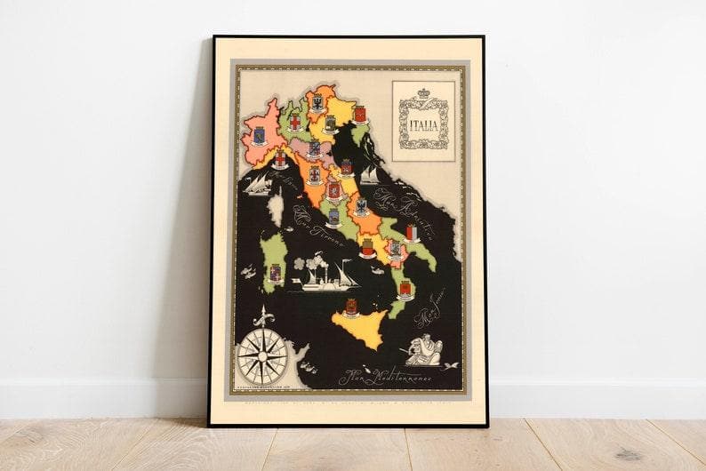 Decorative Map of Regions of Italy| Canvas Art Print - MAIA HOMES