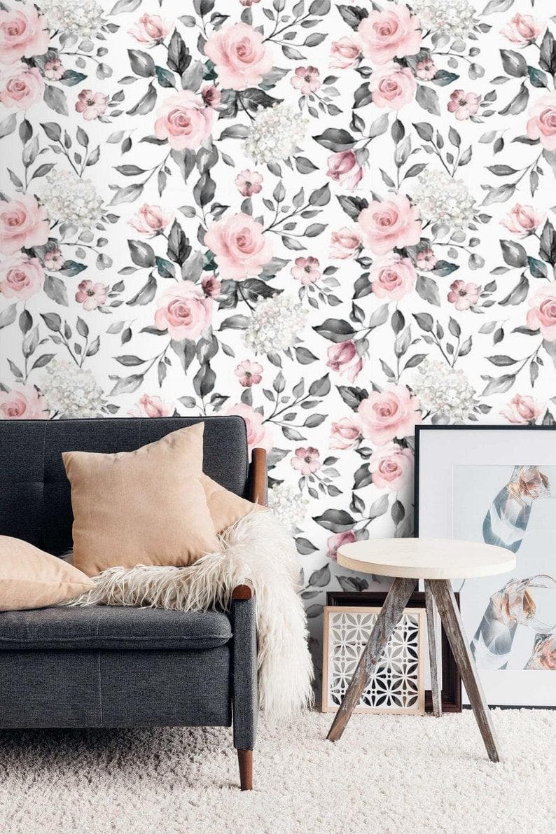 Delicate Blush Roses Floral Wallpaper