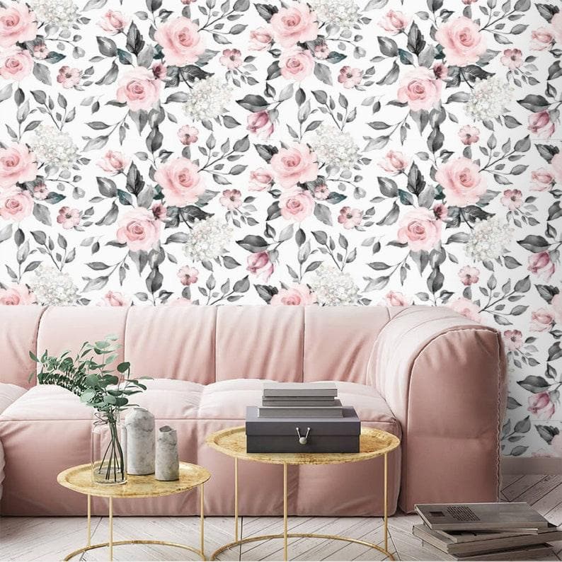 Delicate Blush Roses Floral Wallpaper