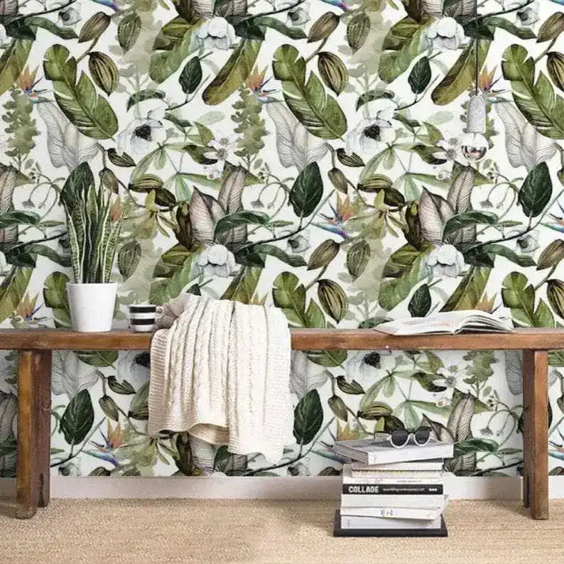 Delicate Tropical Leaves Watercolor Wallpaper