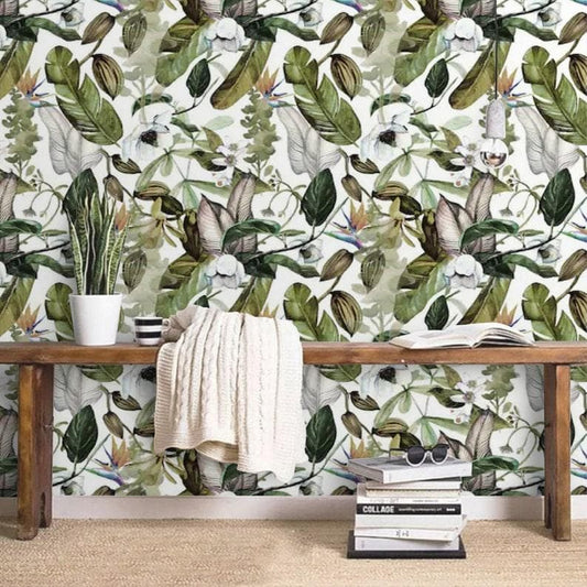 Delicate Tropical Leaves Watercolor Wallpaper - MAIA HOMES