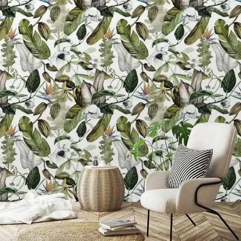 Delicate Tropical Leaves Watercolor Wallpaper