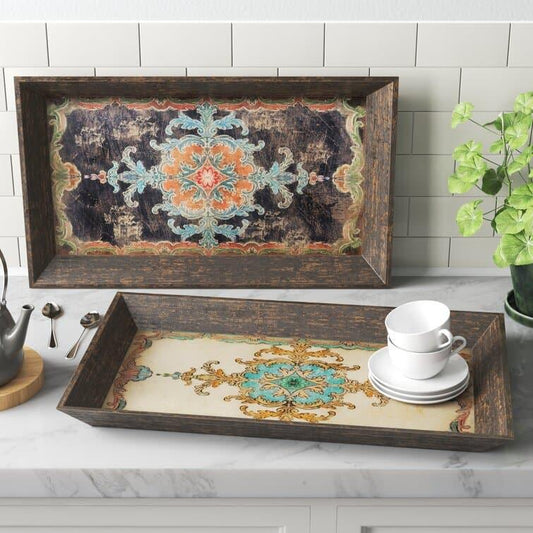 Delila Decorative Wooden Accent Tray - Set of 2 - MAIA HOMES