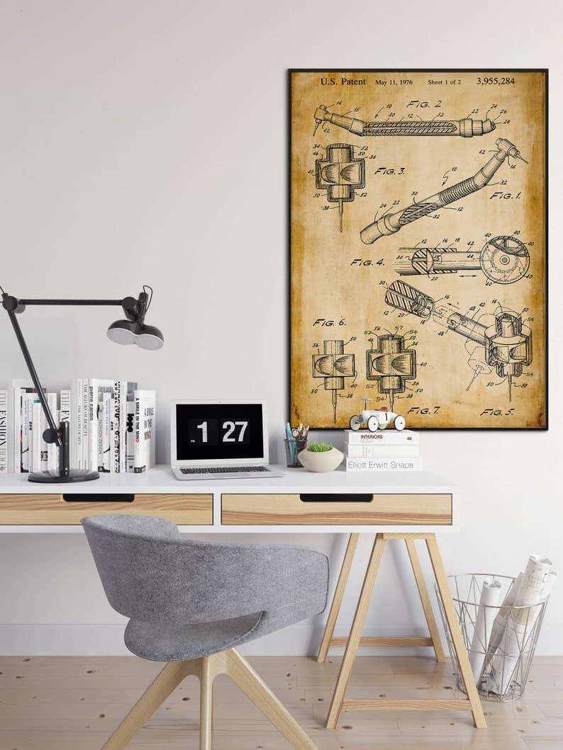 Dental Drill Patent Print| Framed Art Print