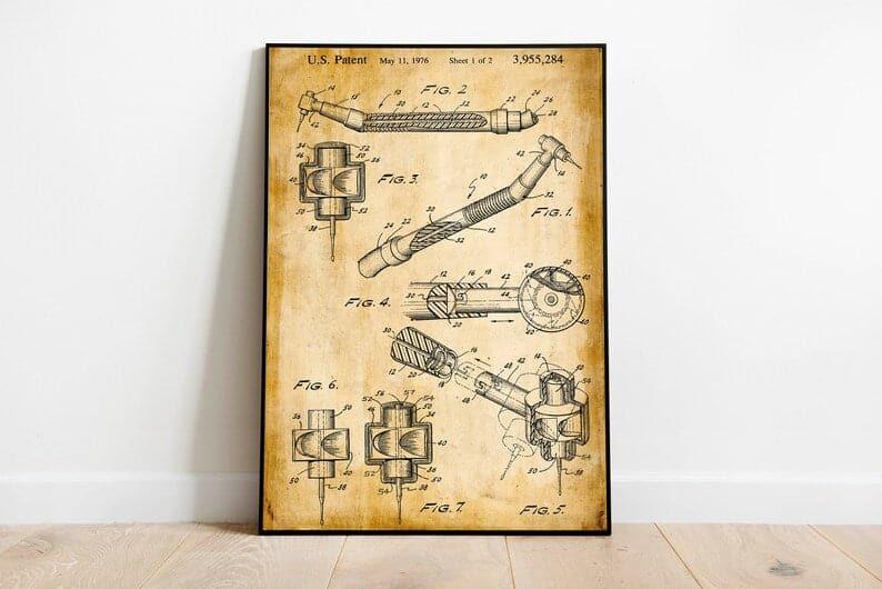 Dental Drill Patent Print| Framed Art Print