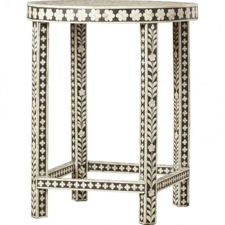 Desi Black and White Bone Inlay End Table - MAIA HOMES