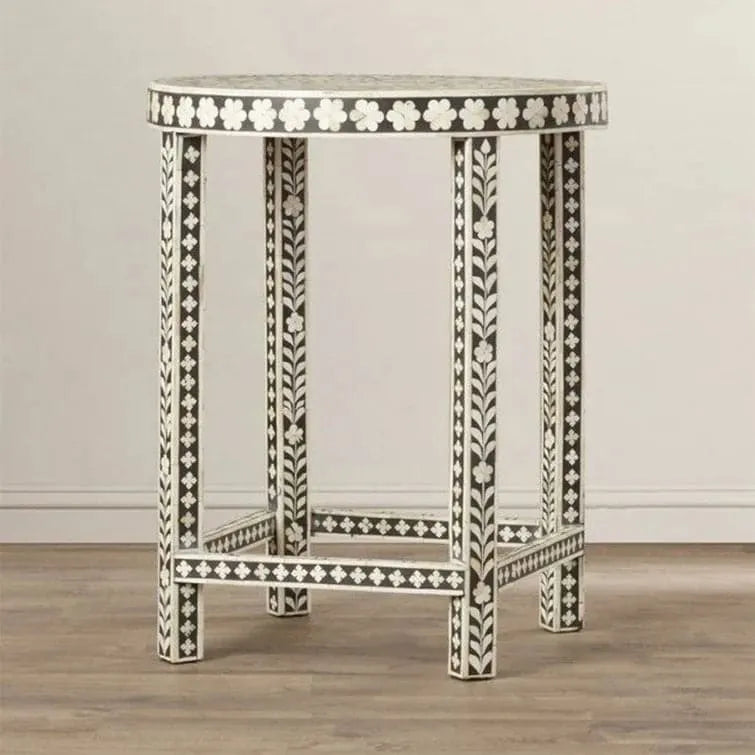 Desi Black and White Bone Inlay End Table