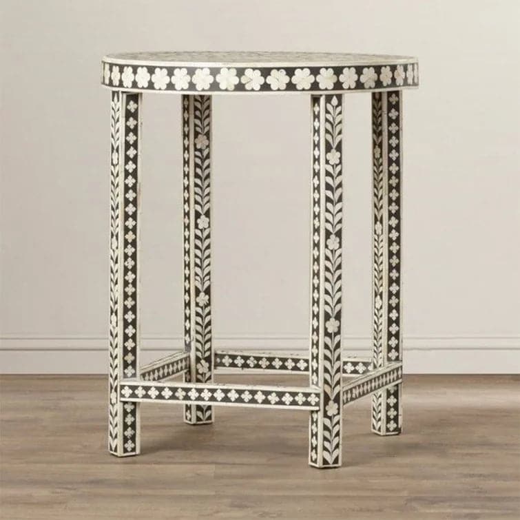 Desi Black and White Bone Inlay End Table - MAIA HOMES