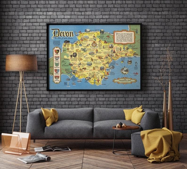 Devon Map Print| Canvas Print Wall Art