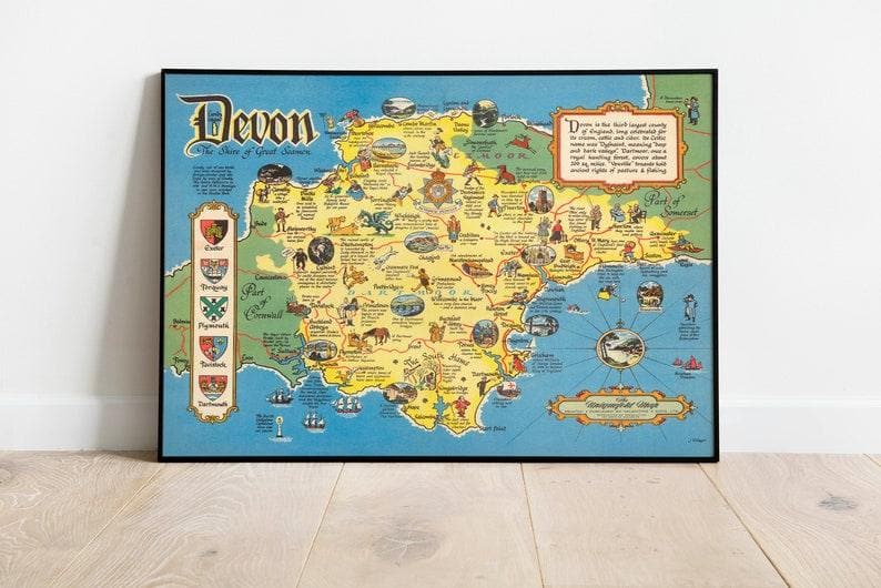 Devon Map Print| Canvas Print Wall Art