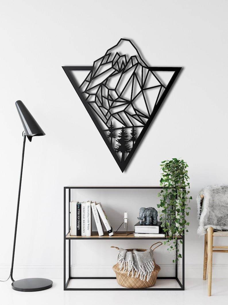 Diamond Mountain Peek Metal Wall Hanging Decor Black