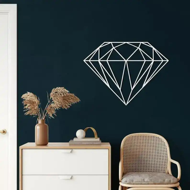 Diamond Shaped Metal Wall Hanging Decor White