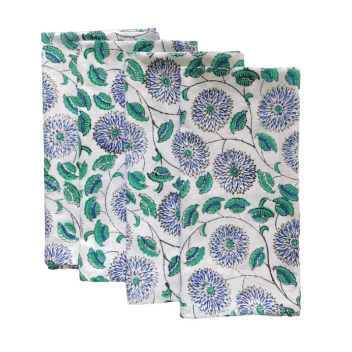 Diana Blue and White Block Printed Cotton Napkins