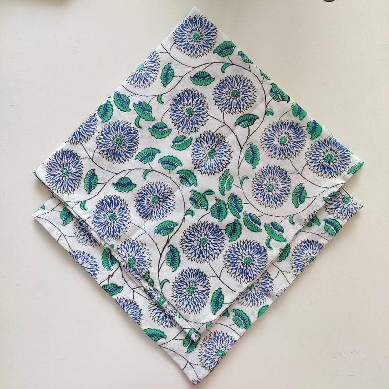 Diana Blue and White Block Printed Cotton Napkins