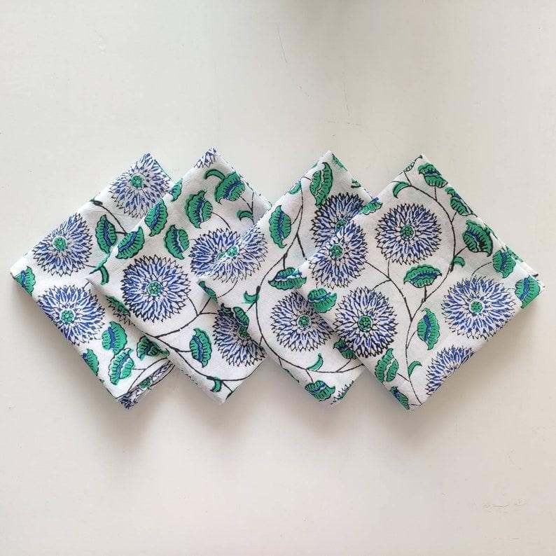 Diana Blue and White Block Printed Cotton Napkins