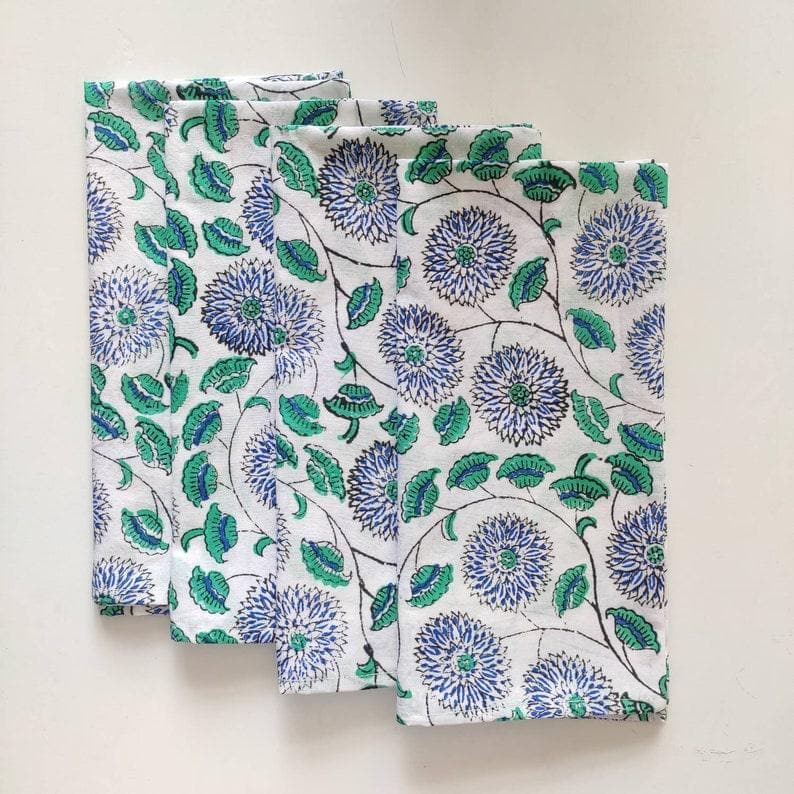 Diana Blue and White Block Printed Cotton Napkins