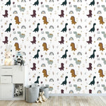 Dinosaur and Rainbow Nursery Wallpaper