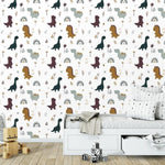 Dinosaur and Rainbow Nursery Wallpaper