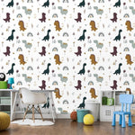 Dinosaur and Rainbow Nursery Wallpaper