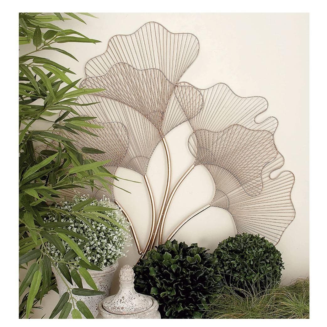 Distressed Rose Gold Ginkgo Leaves Wall Hanging Decor - MAIA HOMES