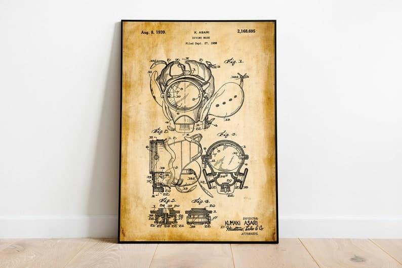 Diving Suit Patent Print| Framed Art Print - MAIA HOMES