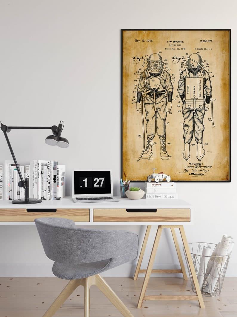 Diving Suits Patent Print| Framed Art Print - MAIA HOMES