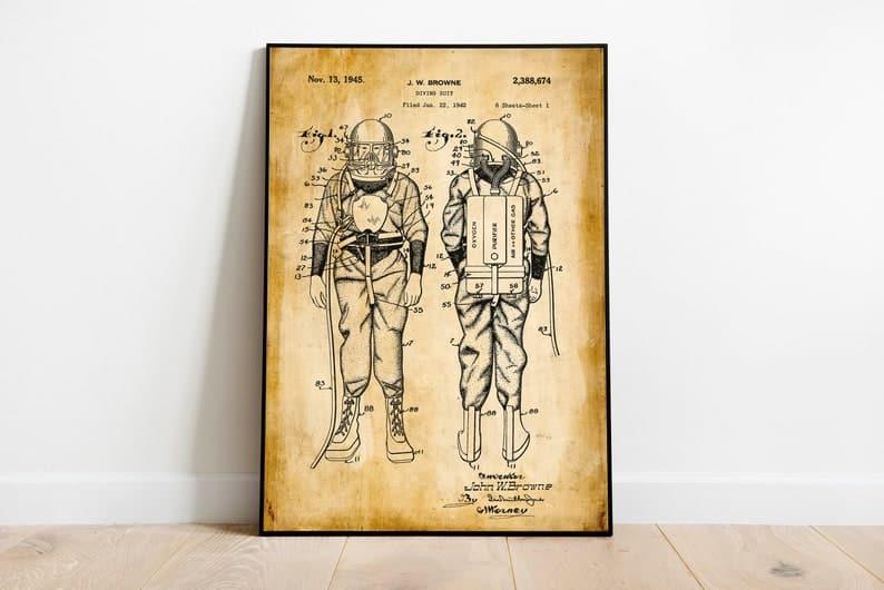 Diving Suits Patent Print| Framed Art Print - MAIA HOMES