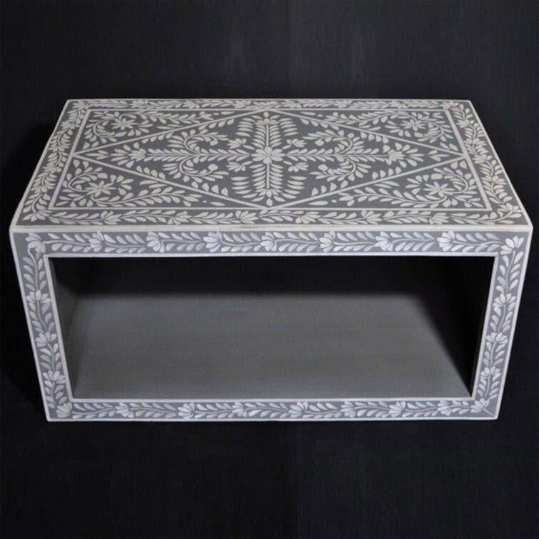 Diwali Bone Inlay Gray Floral Coffee Table