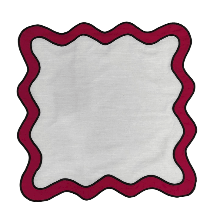 Double Scalloped Red and White Cotton Placemats Napkins