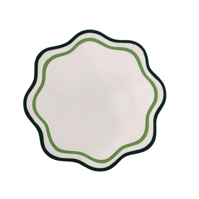 Double Scalloped Round Cotton Placemats D Green, light green