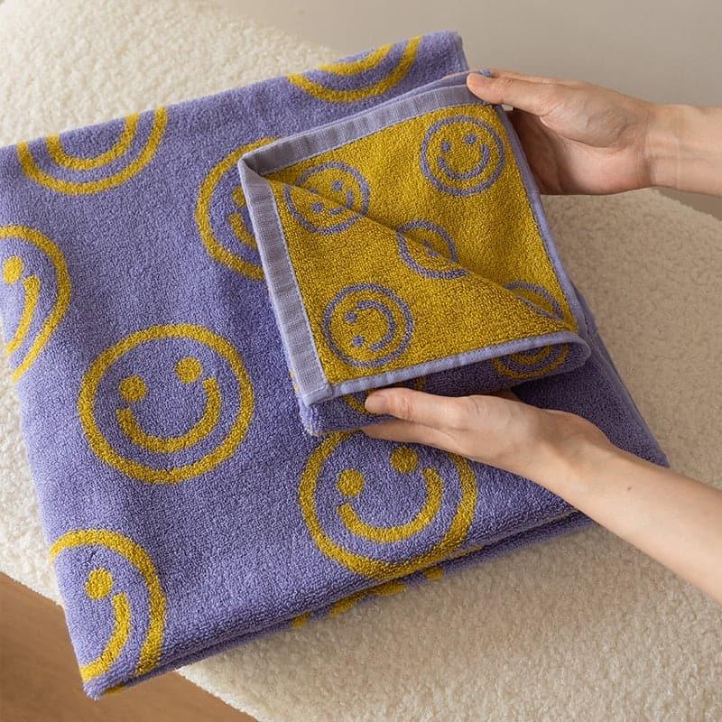 Double Sided Smiley Face Cotton Towel Purple