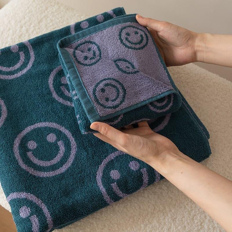 Double Sided Smiley Face Cotton Towel Blue