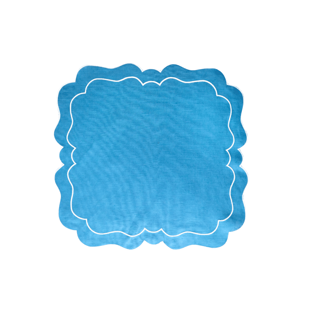 Double White Edge 100% Linen Blue Placemat