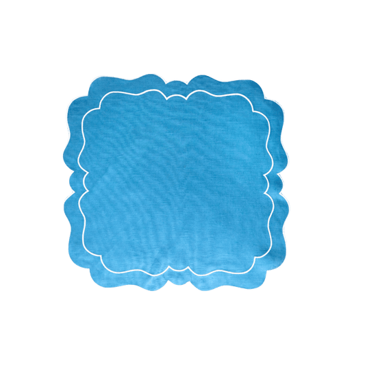 Double White Edge 100% Linen Blue Placemat - MAIA HOMES
