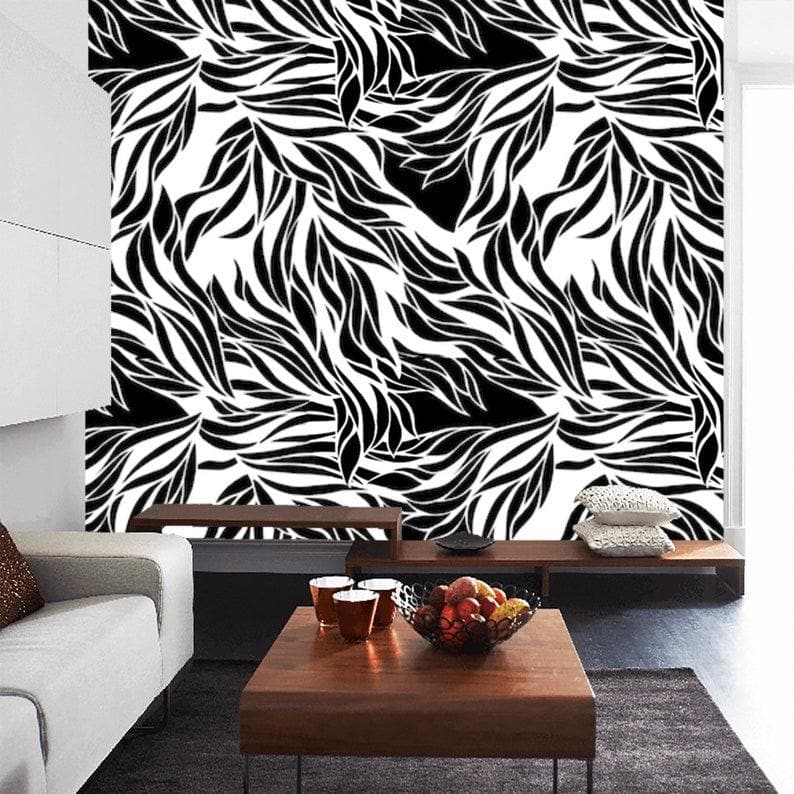 Dramatic Abstract Leaves Black and White Wallpaper