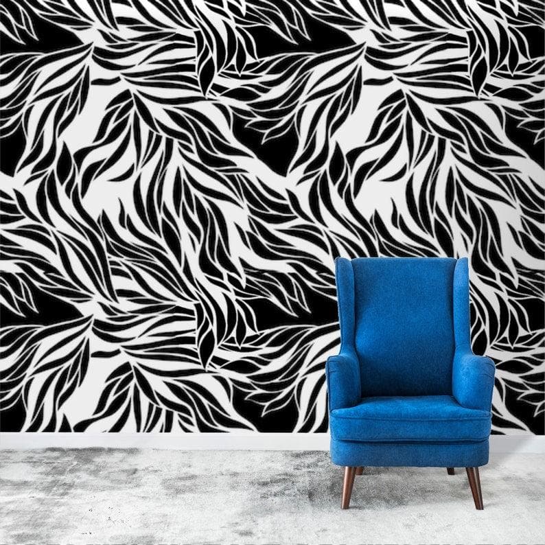 Dramatic Abstract Leaves Black and White Wallpaper