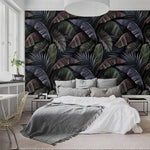 Dramatic Dark Tropical Palm and Banana Leaves Wallpaper