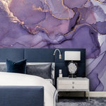 Dramatic Purple and Gold Abstract Marble Wallpaper Mural