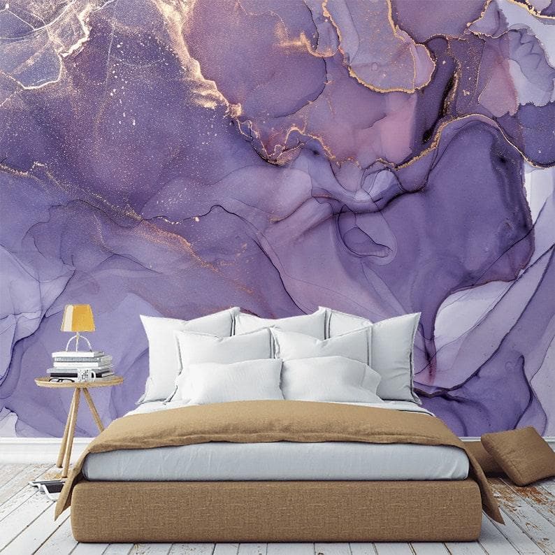 Dramatic Purple and Gold Abstract Marble Wallpaper Mural