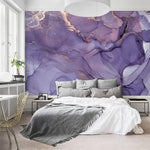 Dramatic Purple and Gold Abstract Marble Wallpaper Mural