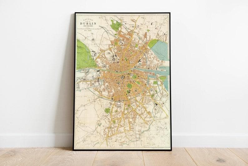 Dublin City Map Wall Print| Framed Map Wall Decor - MAIA HOMES