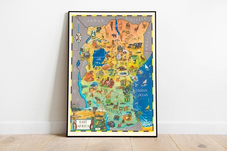 East Africa Map Poster Print| Vintage Map Wall Art - MAIA HOMES