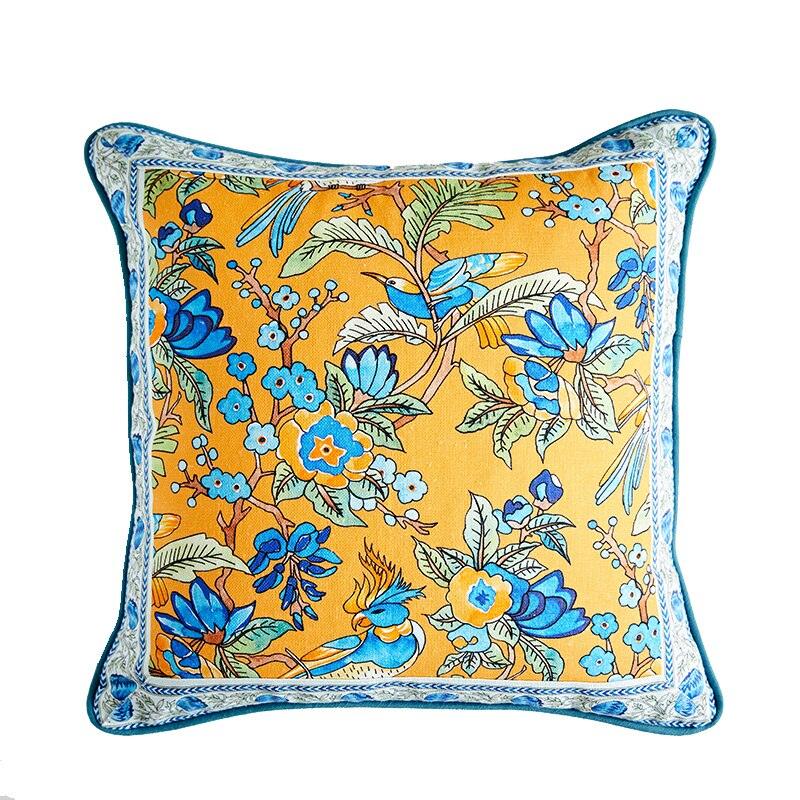 Eastern Spring Birds Printed Throw Pillow Cover Orange