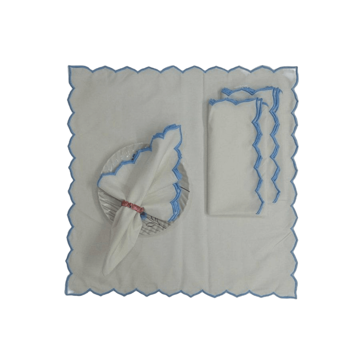 Edgy Scallop Trim White Cotton Napkins