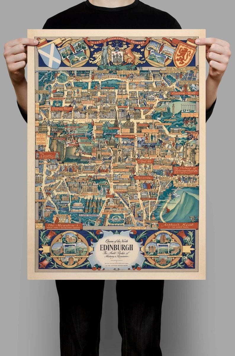 Edinburgh Vintage Map Wall Print| Edinburgh Canvas Wall Art - MAIA HOMES